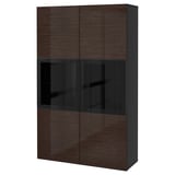 BESTÅ Storage combination w glass doors, black-brown/Selsviken high-gloss/brown clear glass, 120x42x193 cm