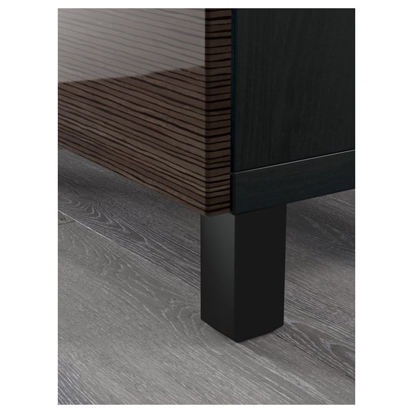 BESTÅ Storage combination with doors, black-brown/Selsviken/Stubbarp high-gloss/brown, 180x42x74 cm