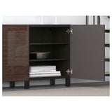 BESTÅ Storage combination with doors, black-brown/Selsviken/Stubbarp high-gloss/brown, 180x42x74 cm