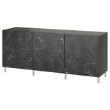 BESTÅ Storage combination with doors, dark grey Bergsviken/Ösarp/black marble effect, 180x42x74 cm