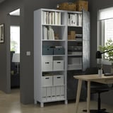 BESTÅ Storage combination with doors, white Bergsviken/black marble effect, 120x42x202 cm