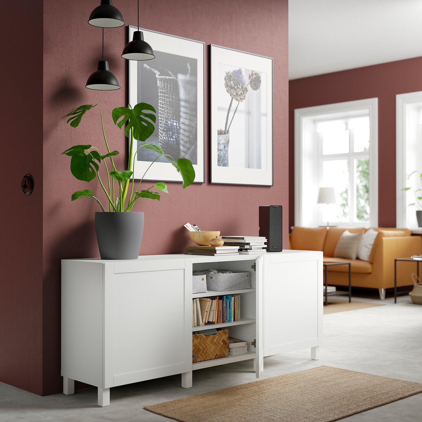 BESTÅ storage combination with doors, white/Hanviken/Stubbarp