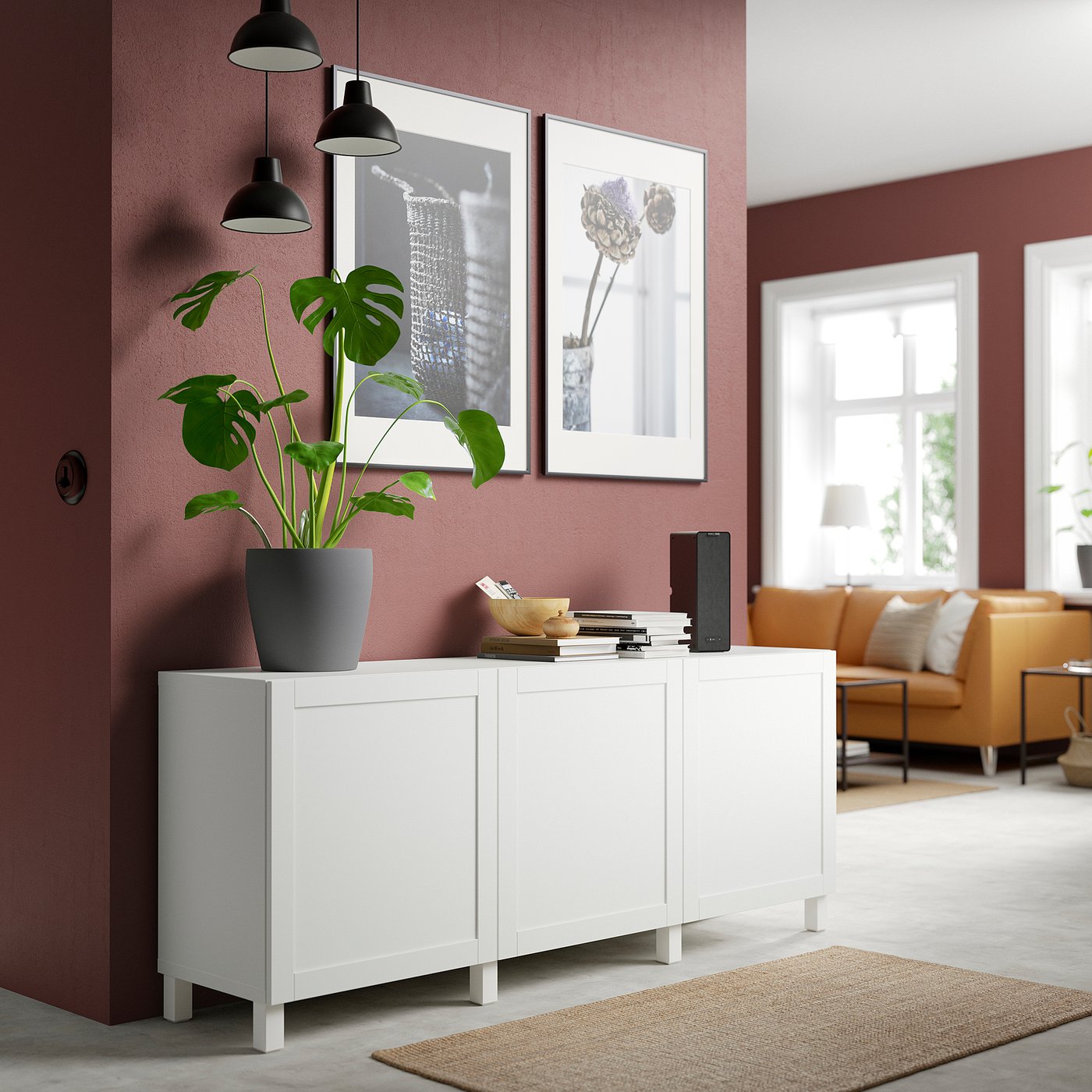 BESTÅ storage combination with doors, white/Hanviken/Stubbarp