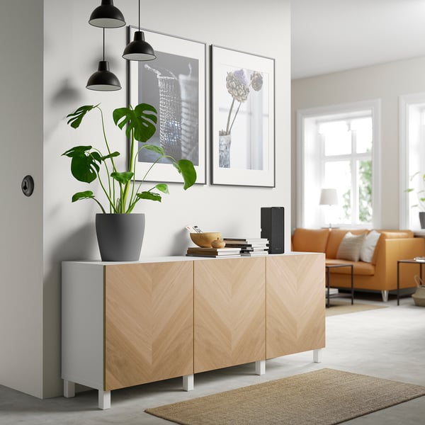 BESTÅ Storage combination with doors, white/Hedeviken/Stubbarp oak veneer, 180x42x74 cm