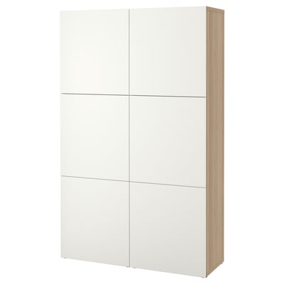 BESTÅ Storage combination with doors, white stained oak effect/Lappviken white, 120x42x193 cm