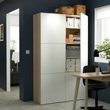 BESTÅ Storage combination with doors, white stained oak effect/Laxviken white, 120x42x193 cm