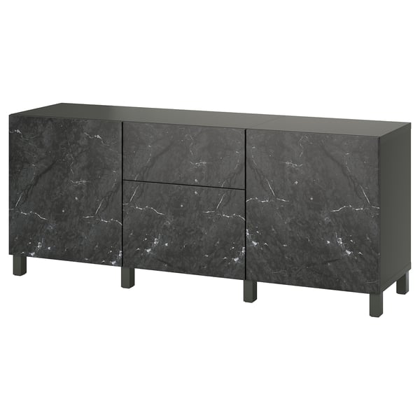 BESTÅ Storage combination with drawers, dark grey/Bergsviken/Stubbarp black, 180x42x74 cm