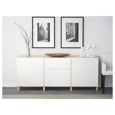 BESTÅ Storage combination with drawers, white stained oak effect/Lappviken white, 180x42x74 cm