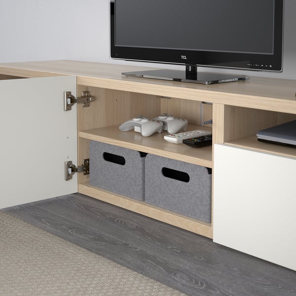 BESTÅ TV bench, white stained oak effect/Lappviken white, 180x42x39 cm