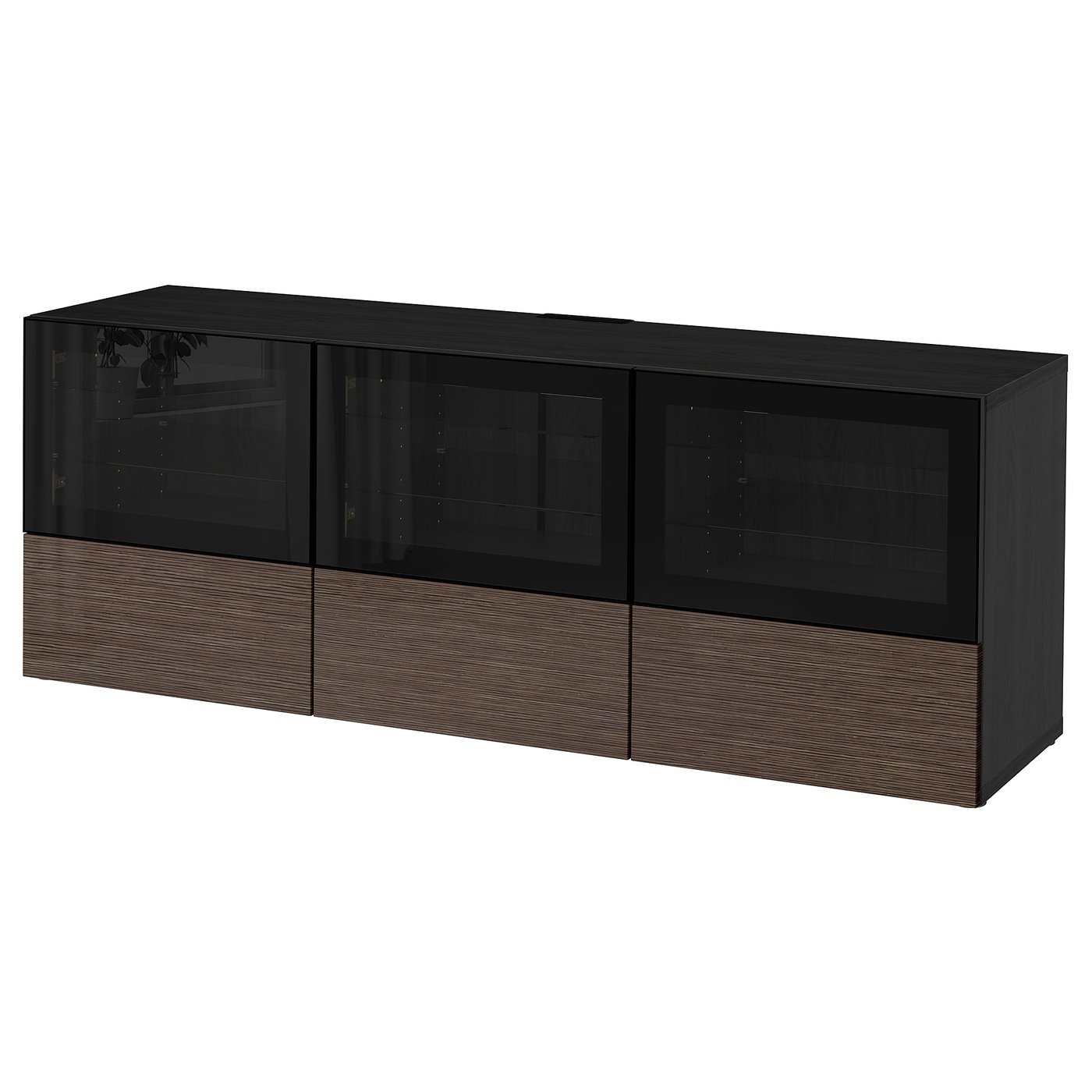 BESTÅ TV bench with doors and drawers, black-brown/Selsviken