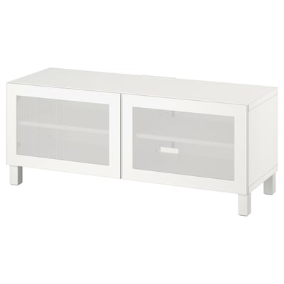 BESTÅ TV bench with doors, white/Mörtviken/Stubbarp white, 120x42x48 cm