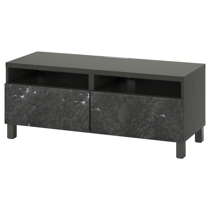 BESTÅ TV bench with drawers, dark grey/Bergsviken/Stubbarp black