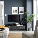 BESTÅ TV bench with drawers, dark grey/Bergsviken/Stubbarp black, 120x42x48 cm