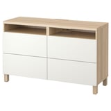 BESTÅ TV bench with drawers, white stained oak effect/Lappviken white, 120x40x74 cm