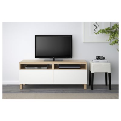 BESTÅ TV bench with drawers, white stained oak effect/Lappviken white, 120x42x48 cm