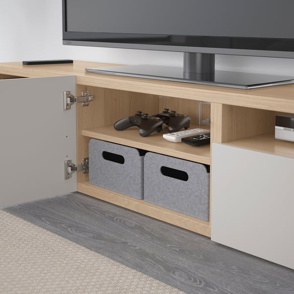 Besta Tv Bench White Stained Oak Effect Lappviken Light Grey Ikea
