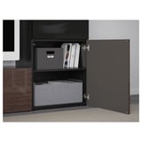 BESTÅ TV storage combination/glass doors, black-brown/Selsviken high-gloss/brown smoked glass, 240x42x129 cm