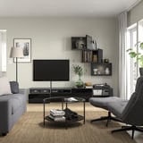 BESTÅ TV storage combination/glass doors, dark grey Lappviken/Fällsvik anthracite, 240x42x190 cm