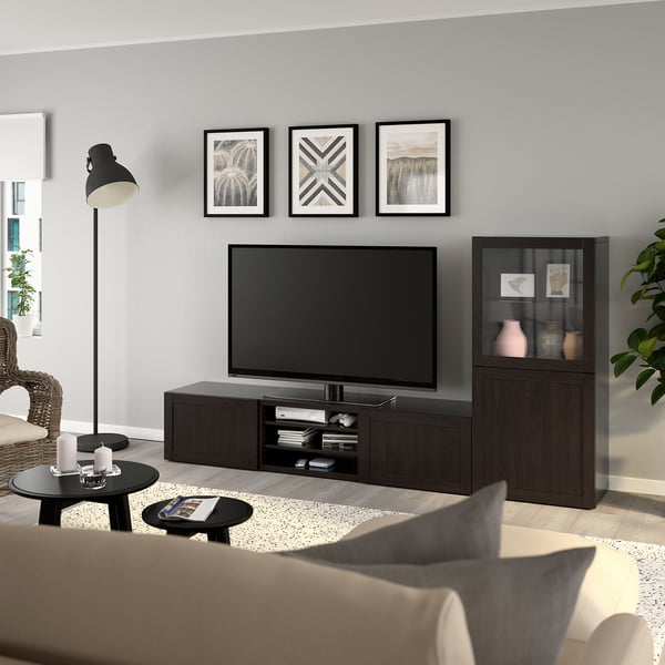 Besta Tv Storage Combination Glass Doors Hanviken Black Brown Clear Glass Ikea