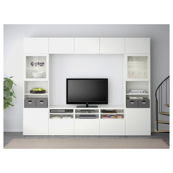 besta tv storage combination glass doors white lappviken white clear glass ikea