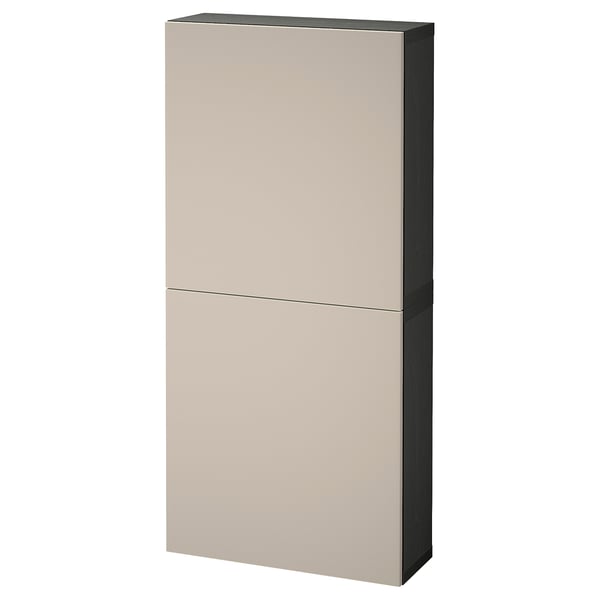 BESTÅ Wall cabinet with 2 doors, black-brown/Lappviken light grey-beige, 60x22x128 cm