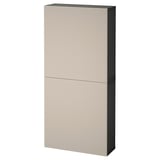 BESTÅ Wall cabinet with 2 doors, black-brown/Lappviken light grey-beige, 60x22x128 cm