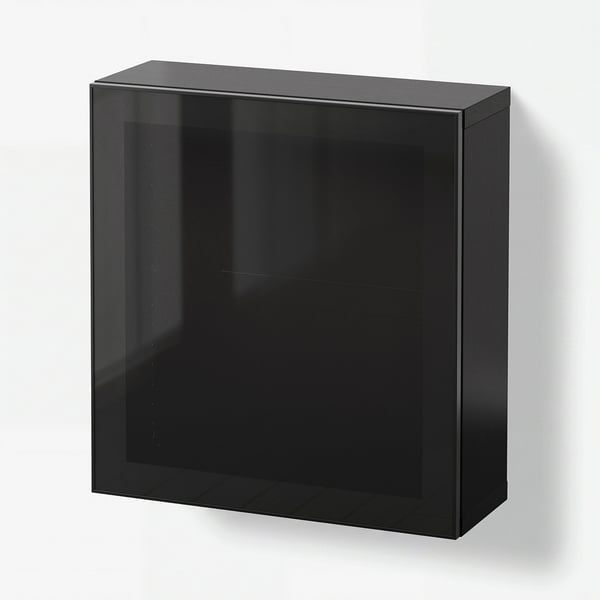 BESTÅ Wall-mounted cabinet combination, black-brown Glassvik/black smoked glass, 60x22x64 cm