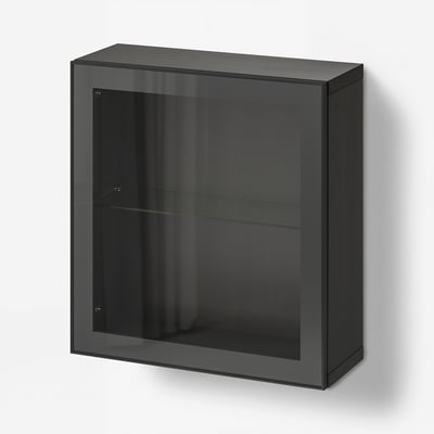 BESTÅ Wall-mounted cabinet combination, black-brown/Glassvik black, 60x22x64 cm