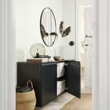 BESTÅ Wall-mounted cabinet combination, black-brown/Hammarsmed anthracite, 180x42x64 cm