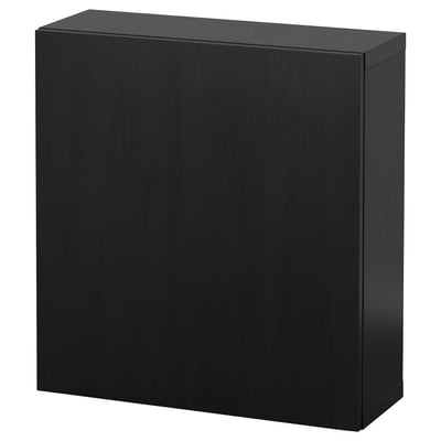 Black ikea BESTÅ storage unit, square shape, modern design, featuring a smooth, flat surface.