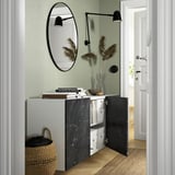 BESTÅ Wall-mounted cabinet combination, white Bergsviken/black marble effect, 180x42x64 cm