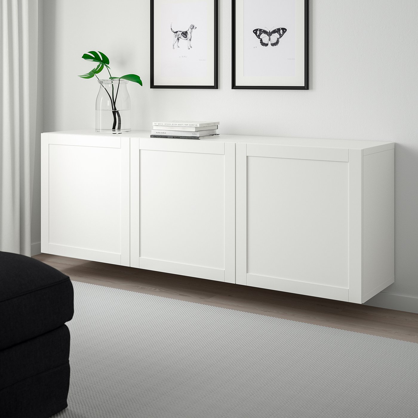 IKEA besta キャビネット　ホワイト　HANVIKEN プッシュ式扉　脚 BESTÅ wall-mounted cabinet combination, white/Hanviken white
