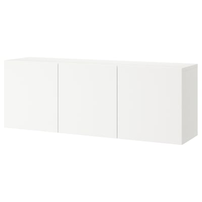 A white BESTÅ wall-mounted cabinet with three adjustable shelves. It a modern, minimalist design ideal for storage.