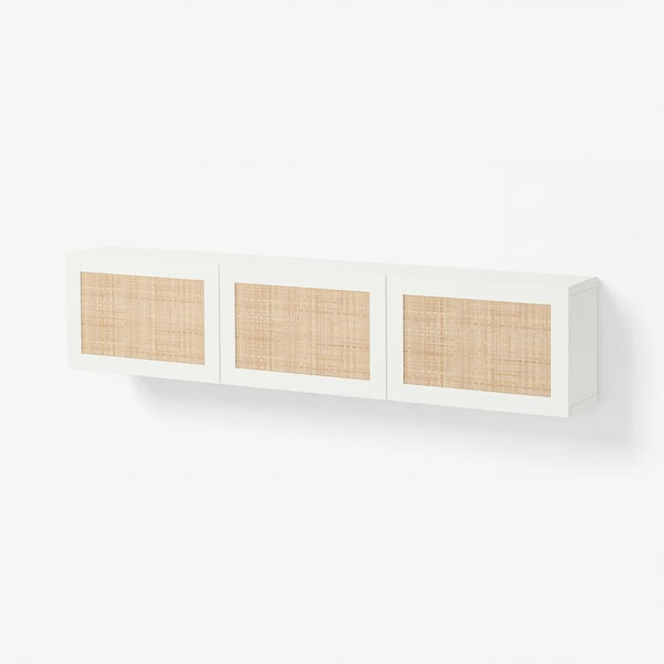 BESTÅ Wall-mounted cabinet combination, white/Studsviken woven poplar, 180x22x38 cm