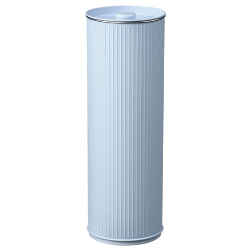 A cylindrical white BETTHAJ bin made of tin-plated steel with a ribbed design. It stands upright with a lid on top.