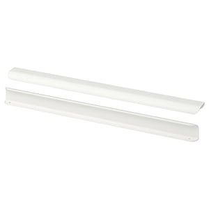 Two white, elongated BILLSBRO handles for furniture, made of aluminium with a powder-coated finish.