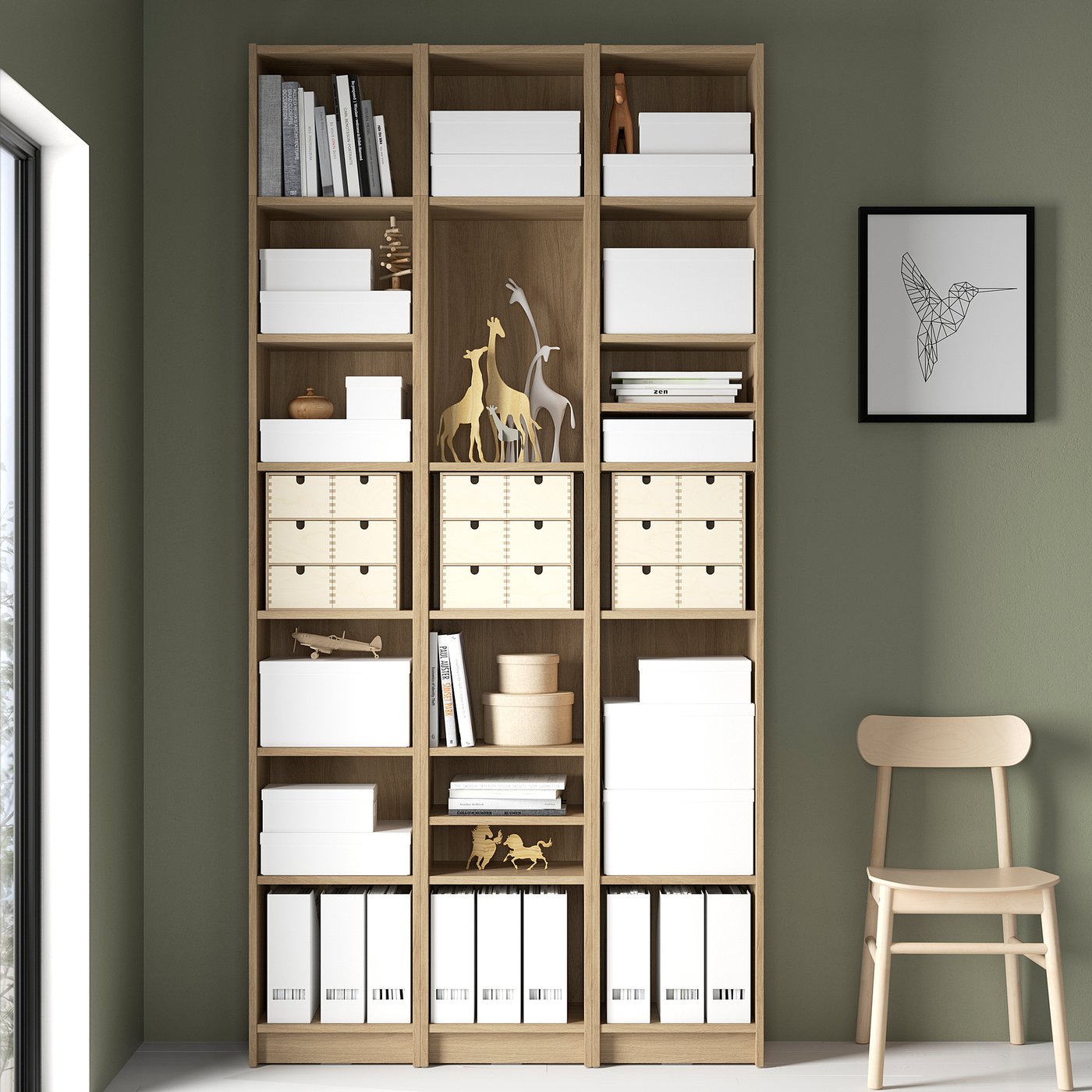BILLY bookcase comb with extension units, oak effect, 120x28x237