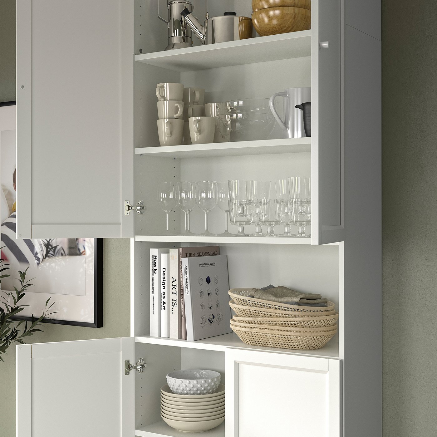 BILLY / OXBERG bookcase w doors/extension unit, white, 80x30x237