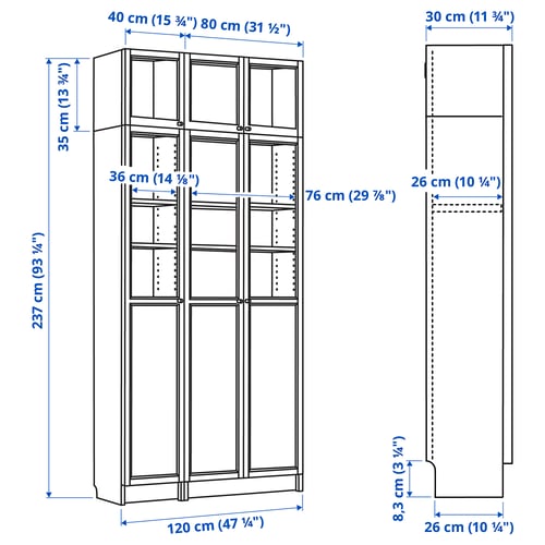 Illustration with measurements for the product: BILLY.