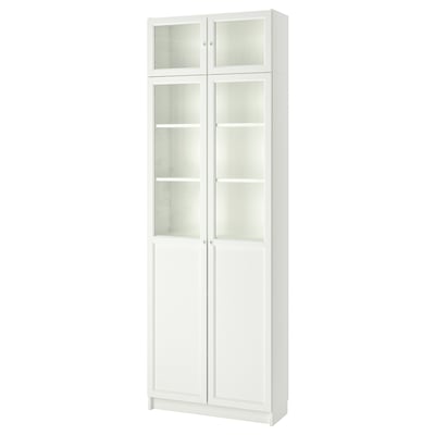 BILLY / OXBERG Bookcase w hght ext ut/pnl/glss drs, white, 80x30x237 cm