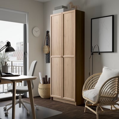 BILLY / OXBERG Bookcase with doors, oak effect, 80x30x202 cm