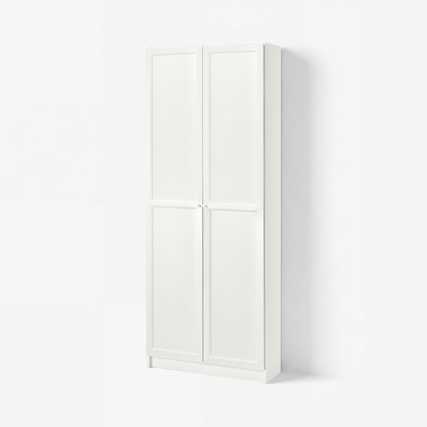 BILLY / OXBERG Bookcase with doors, white, 80x30x202 cm