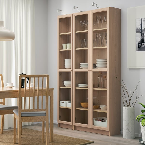 Billy Oxberg Bookcase With Glass Doors White Stained Oak