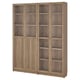 Option: BILLY / OXBERG Bookcase with panel/glass doors, oak effect/clear glass, 160x30x202 cm