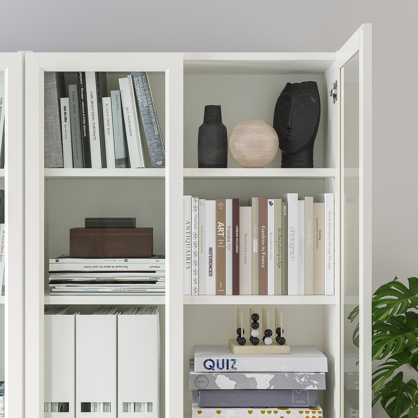 BILLY / OXBERG bookcase with panel/glass doors, white/glass