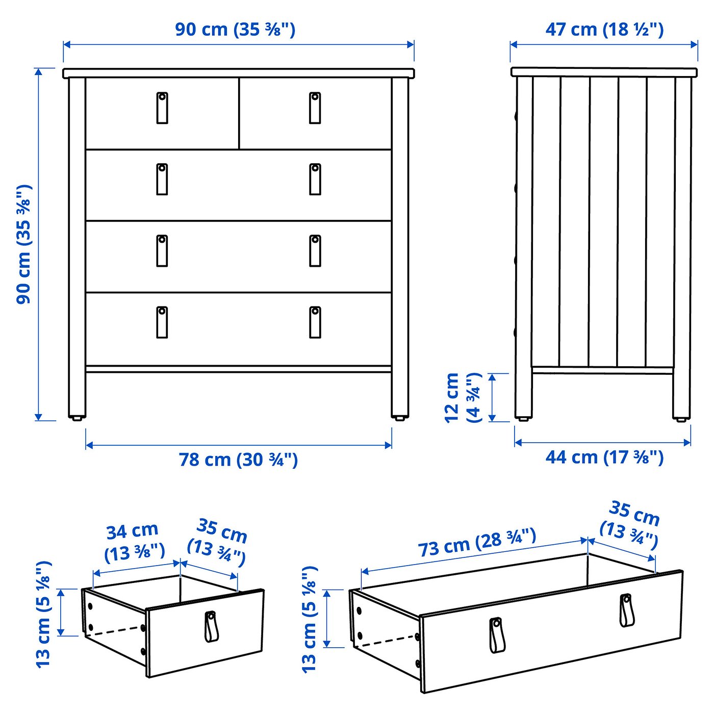 BJÖRKSNÄS chest of 5 drawers, birch, 90x47x90 cm - IKEA