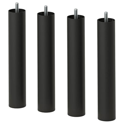 Four black cylindrical metal legs with threaded tops, standing upright.