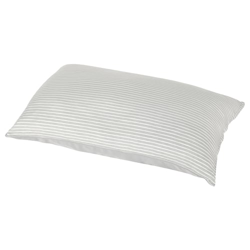 BRANDLILJA pillowcase - grey, striped fabric, recycled polyester back, cooling nylon, rectangular shape.