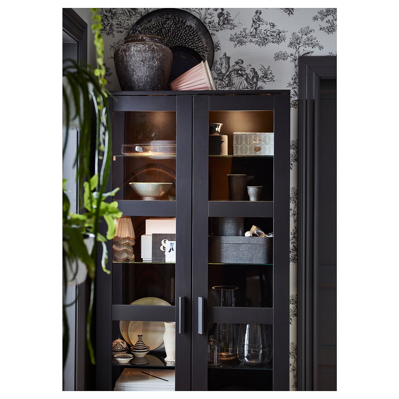 BRIMNES Glass-door cabinet - black - IKEA