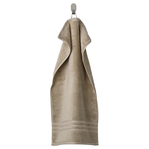 BROKGLIM towel, grey, organic cotton, folded, with decorative border.